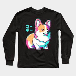 Vaporwave Corgi - Dog Long Sleeve T-Shirt